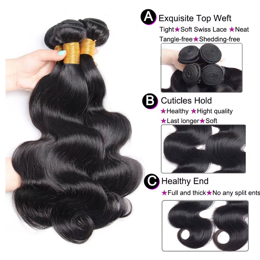 12A 100% Human Hair Bundles Body Wave Bundles Human Hair 30 Inch Body Wave Hair Weave 1Pc/100G Natural Raw Human Hair Extensions