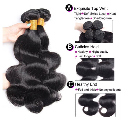 12A 100% Human Hair Bundles Body Wave Bundles Human Hair 30 Inch Body Wave Hair Weave 1Pc/100G Natural Raw Human Hair Extensions