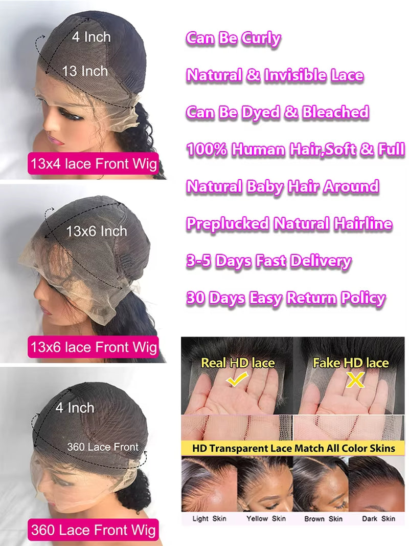 250 Density Body Wave 13x6 Hd Lace Frontal Wig Human Hair 13x4 Hd Pre Plucked Lace Wigs For Women 360 Full Lace Front Hair Wigs